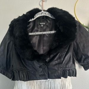 Women’s Black BEBE crop coat with fur